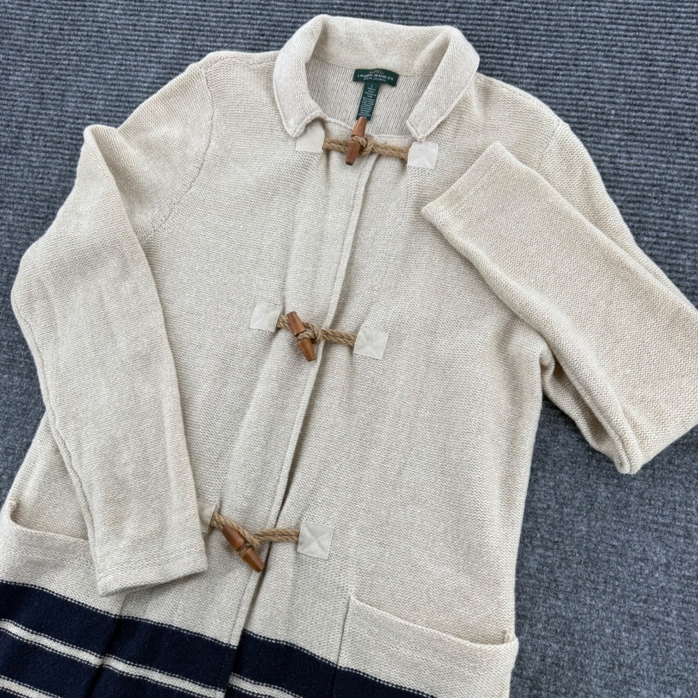 Lauren Ralph Lauren Jeans Co Cream Lambswool Blend Toggle Cardigan Sweater Large